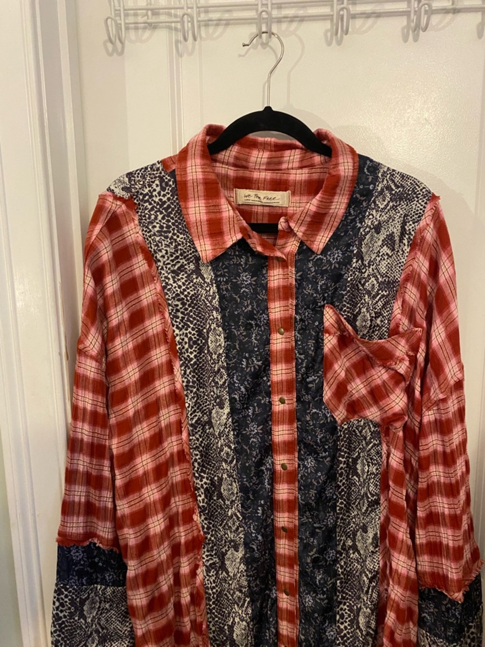 Free People Mixed-Pattern Red Plaid Button-Up Shirt - Picture 3 of 9